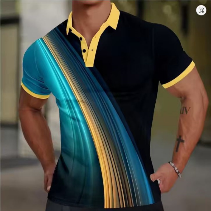 Men'S Polo Formal Wear - 2025 Men's Geometric Golf Shirt Short