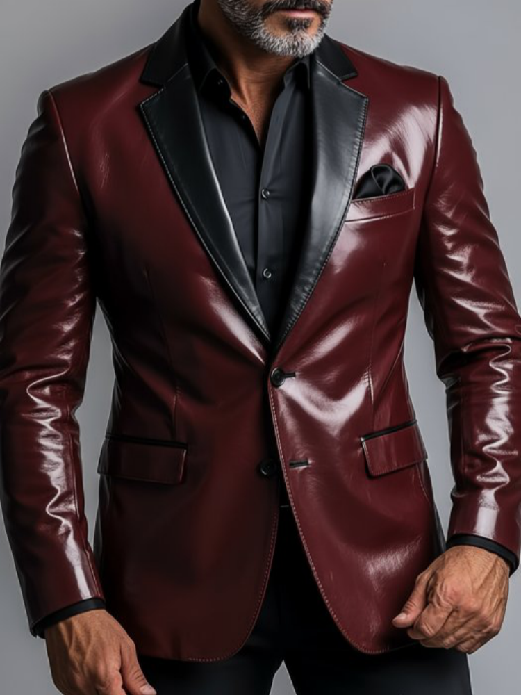 Men'S Formal Wear For Office - Men's PU Leather Blazer Single Breasted