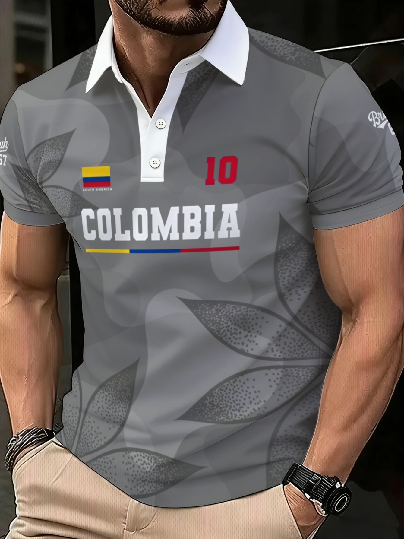 Men'S Polo Formal Wear - Men's Gray Polyester Shirt,Adorned with The