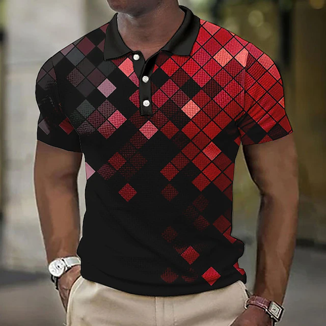 Men'S Polo Formal Wear - Men's Geometric Waffle Polo Shirts Golf