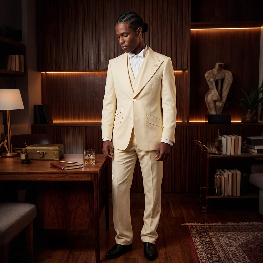 Formal Men's Cream 3Piece Suit - Men'S Formal Evening Wear avaliação e preço