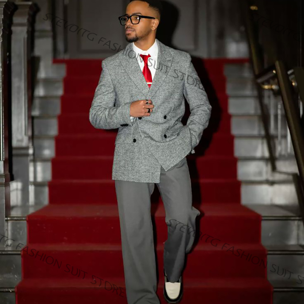 Casual Textured Men's Grey Dou - Men'S Formal Evening Wear avaliação e preço