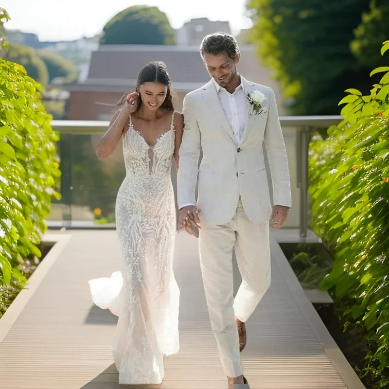 Linen Wedding Tuxedo For Men S - Men Formal Wear Modern avaliação e preço