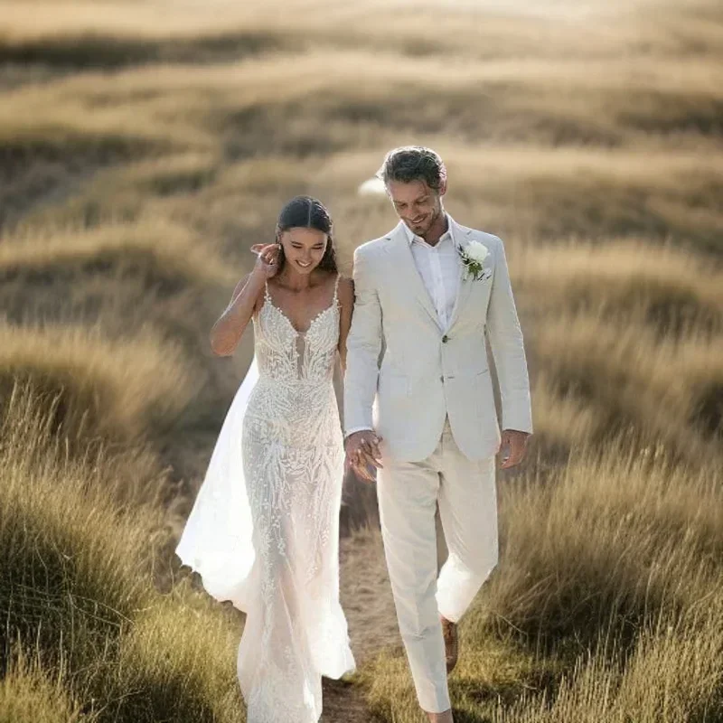 Linen Wedding Tuxedo For Men S - Men Formal Wear Modern avaliação e preço