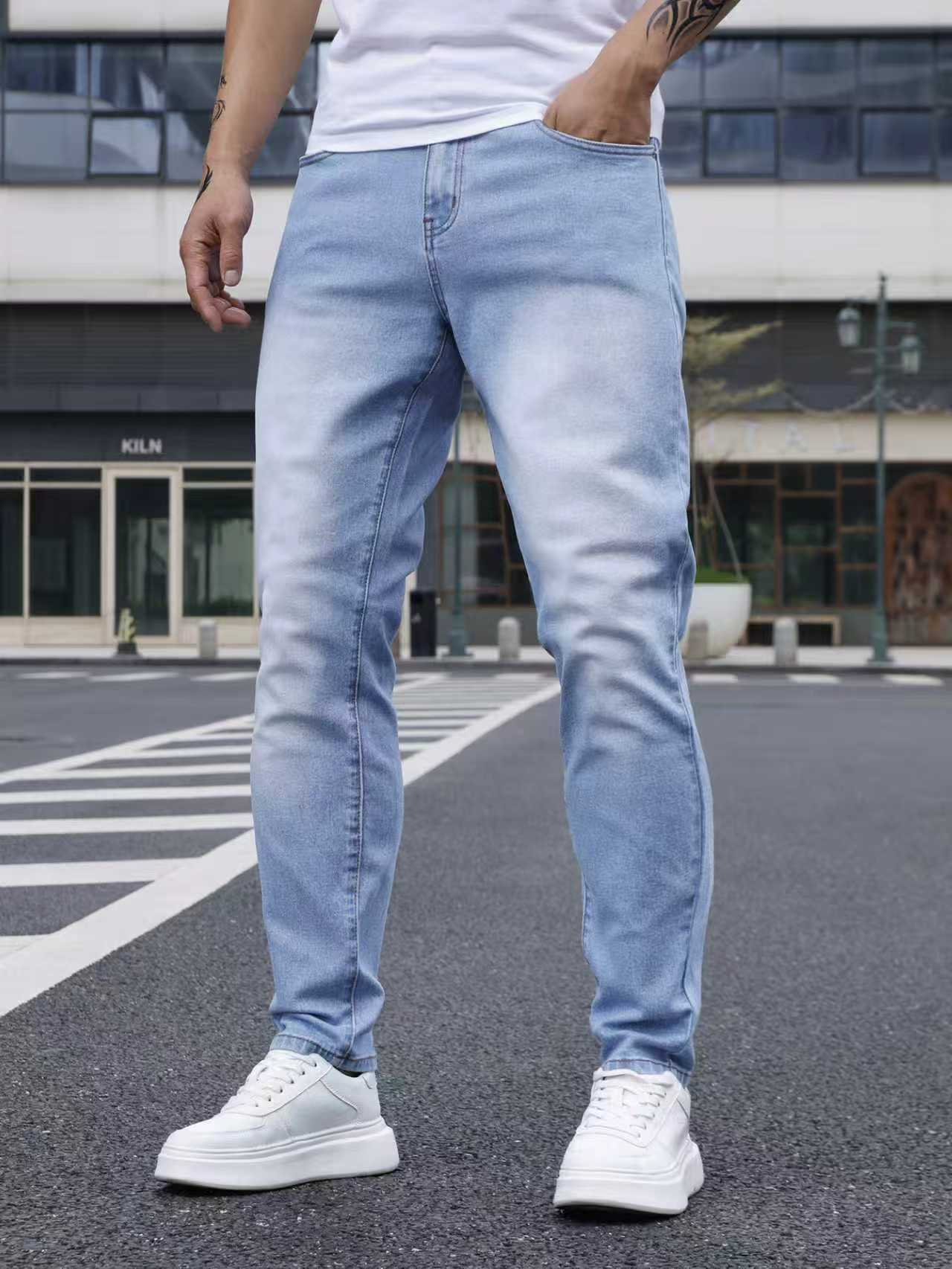 Men's Casual Stretch Light Blu - Men Formal Wear With Jeans avaliação e preço