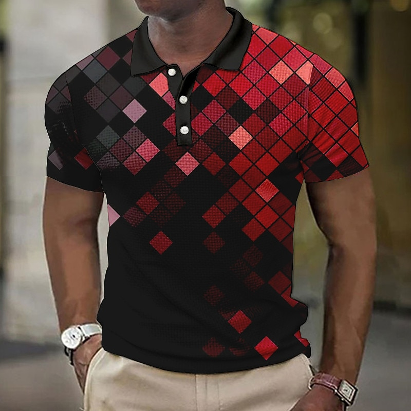 Men's Geometric Waffle Polo Sh - Men'S Polo Formal Wear avaliação e preço