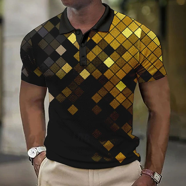 Men's Geometric Waffle Polo Sh - Men'S Polo Formal Wear avaliação e preço